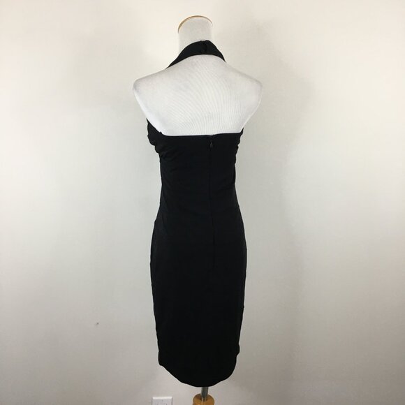 Vintage BCBGMAXAZRIA Paris Black Stretchy Layered Fitted Halter Dress - Picture 8 of 10